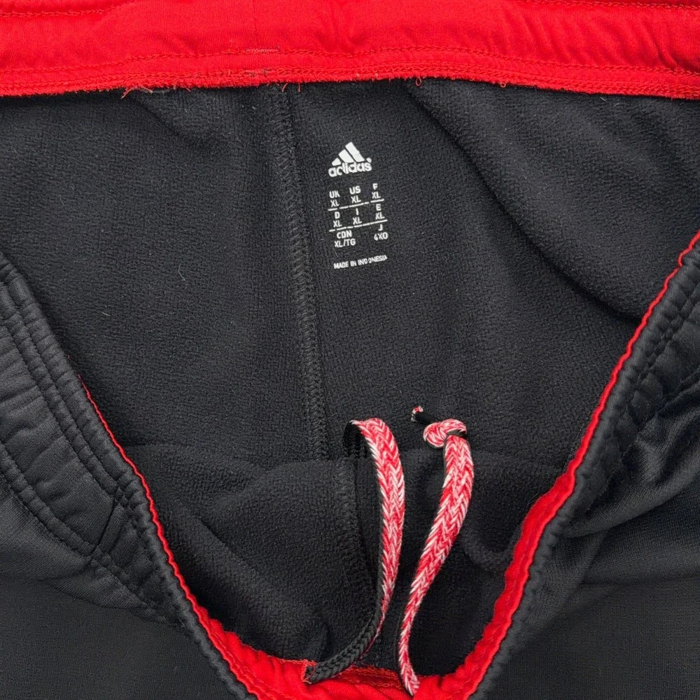 Adidas Track Pants 3-Stripe Athletic Fleece Lined Black Red Mens XL